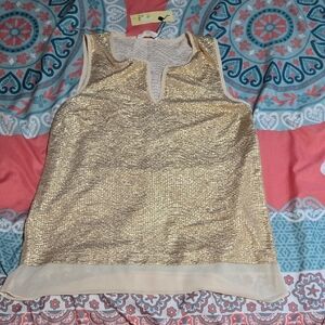 Sugarlips Gold Textured Mandarin Collar Tank Top